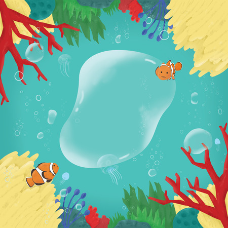 Clownfish playing with Big bubbleの写真素材