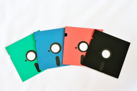 Old diskette 5 25 inches with label isolated on white backgroundの写真素材