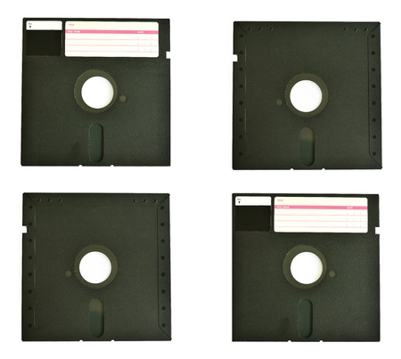 Old diskette 5 25 inches with label isolated on white backgroundの写真素材