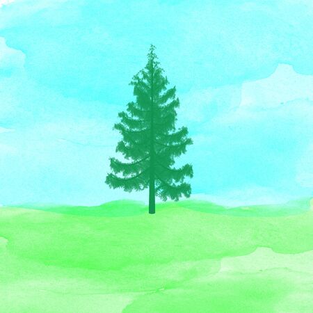 tree on watercolor backgroundの写真素材