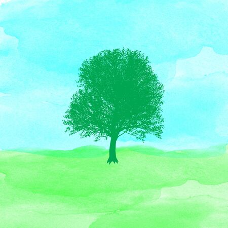 tree on watercolor backgroundの写真素材