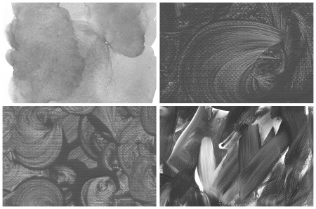 Set of black watercolor abstract hand painted backgroundsの写真素材