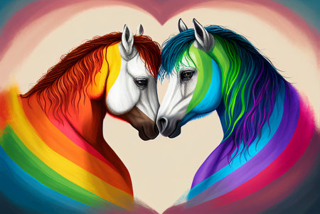 Two horses in love illustrationの素材