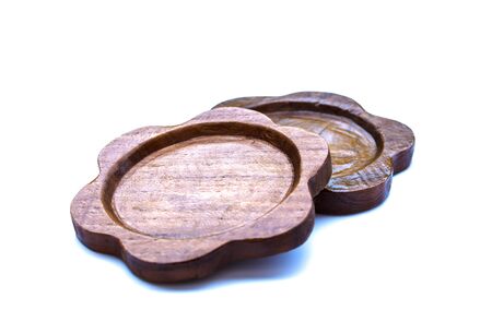 Wooden Saucer on White Backgroundの写真素材