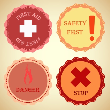 Retro badge collection of warning, stock vectorのイラスト素材