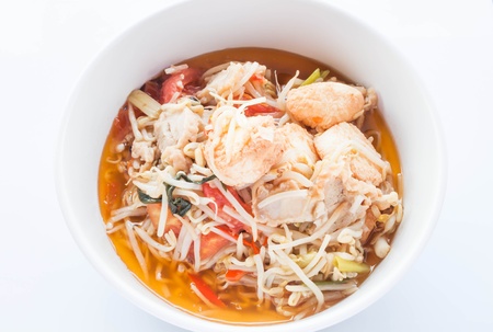 Spicy stir fry bean sprout with tofu on white background, stock photoの写真素材