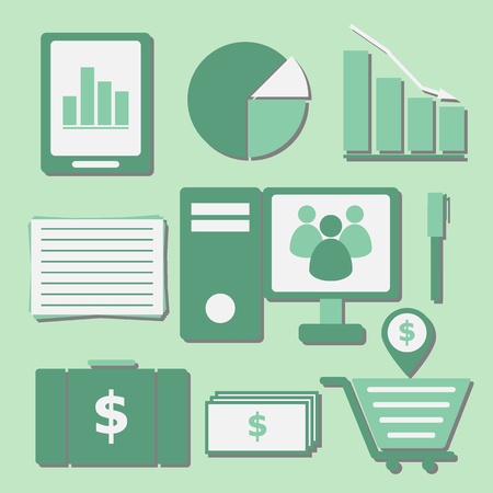 Set of internet investor at home color icons, stock vectorのイラスト素材