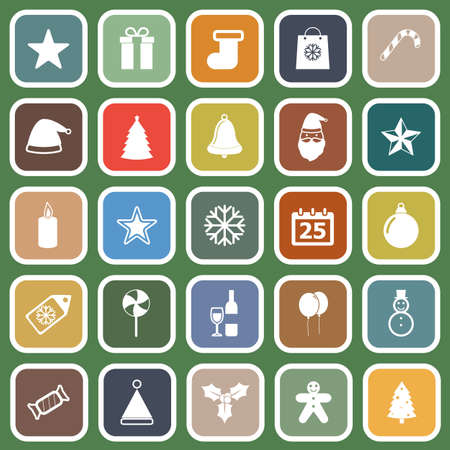 Christmas flat icons on green background, stock vectorのイラスト素材