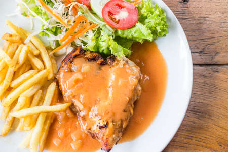 Delicious set of grilled chicken steak, stock photoの写真素材