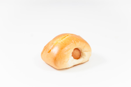 Closeup sausage roll isolated on white background, stock photoの写真素材