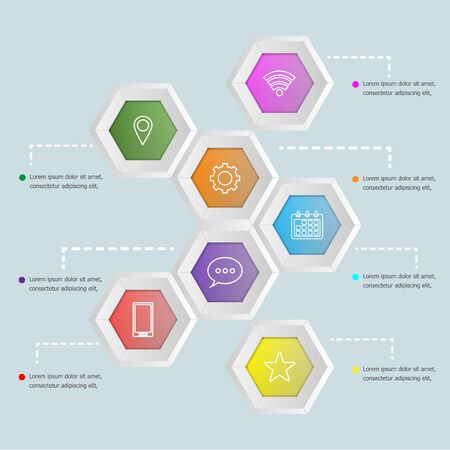 3D hexagon shape infographic template, stock vectorのイラスト素材