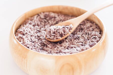Berry rice in wooden bowl, stock photoの写真素材