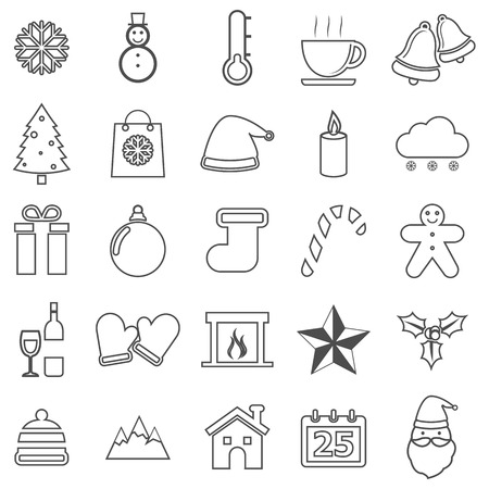 Winter line icons on white background, stock vectorのイラスト素材