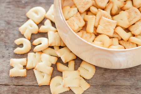 Alphabet biscuit in wooden tray, stock photoの写真素材