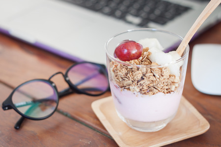 Granola with fruits on work station, stock photoの写真素材