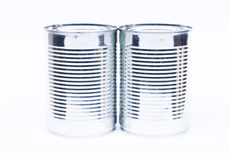 Close-up tin can isolated on white background, stock photo