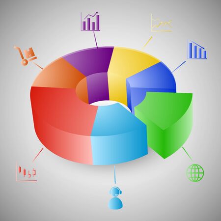 3D pie chart graph infographic, stock vectorのイラスト素材
