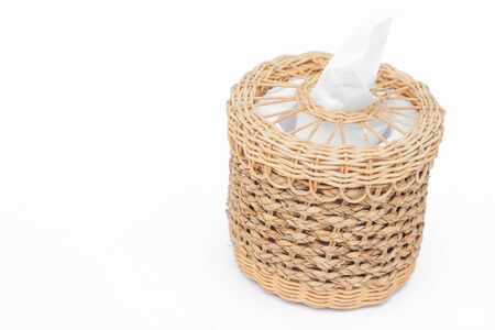 Craft weave tissue paper box on white backgroundの写真素材