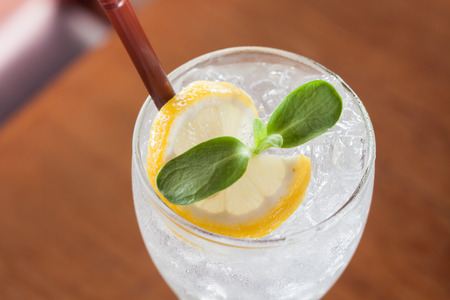 Glass of iced honey lemon soda, stock photoの写真素材