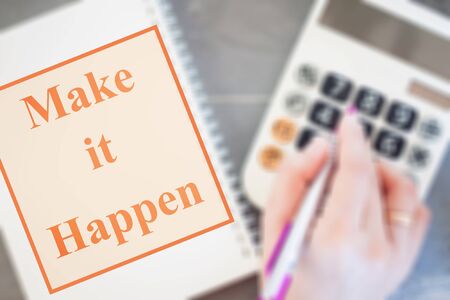 Make it happen inspirational quote on blurred backgroundの写真素材