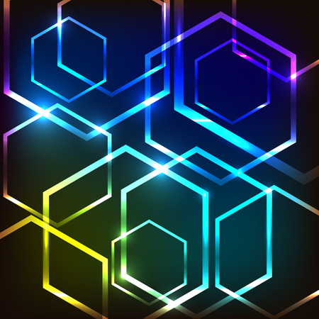 Abstract colorful glowing background with hexagons, stock vectorのイラスト素材