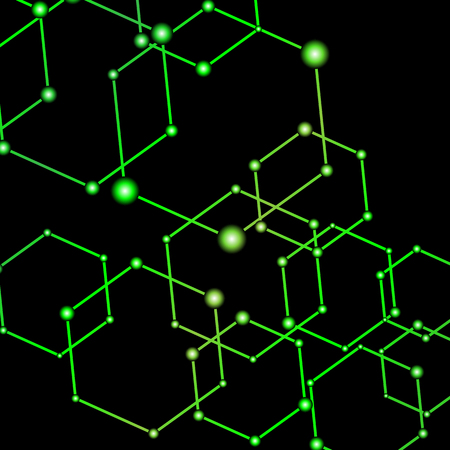 Green light connected dots abstract background, stock Vector illustration.のイラスト素材