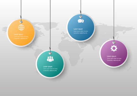 Infographic design template with hanging banners, stock vectorのイラスト素材