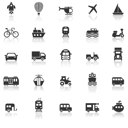 Vehicle icons with reflect on white background, stock vectorのイラスト素材