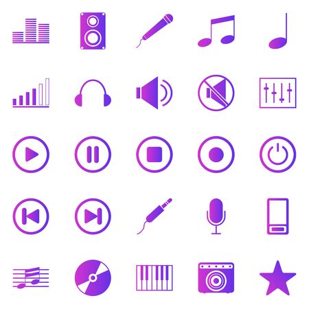 Music gradient icons on white background, stock vectorのイラスト素材