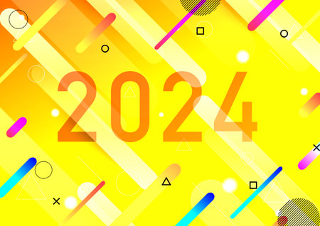 Happy new year 2024 with orange style dynamic shapes background, stock vectorのイラスト素材