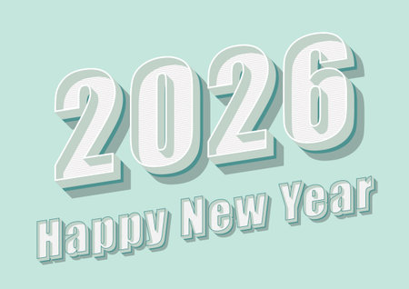 Happy new year text 2026 with green color design, stock vector