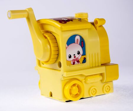 yellow pencil sharpenerの写真素材