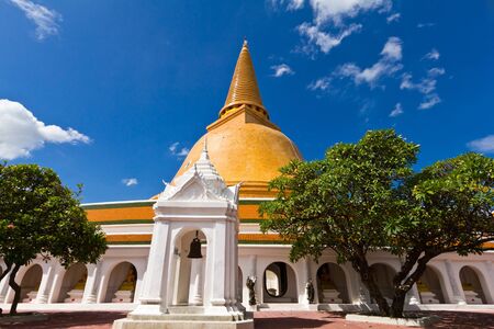 Big pagoda or Stupa most in Thailand, Use place ashes of Buddhaの写真素材