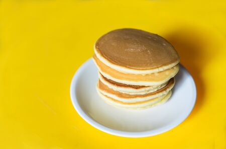 Pancake stack in plant for breakfastの写真素材