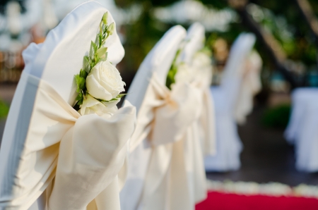 White wedding chair and flowerの写真素材