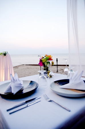 sunset dinner tableの写真素材