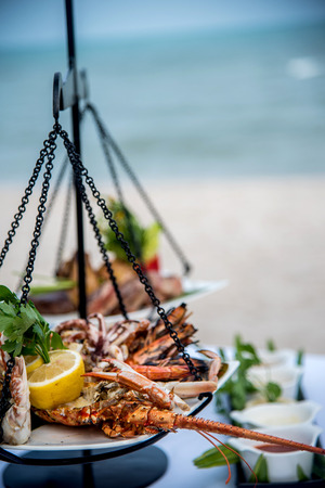 ready to eat seafood on the beachの写真素材