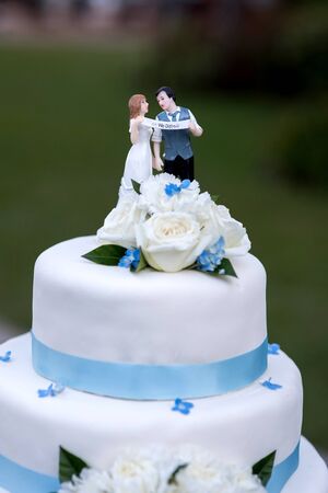Beautiful wedding cake, close up of cake and blur background, selective focus.の写真素材