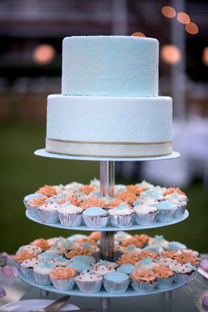 Beautiful wedding cake, close up of cake and blur background, selective focus.の写真素材