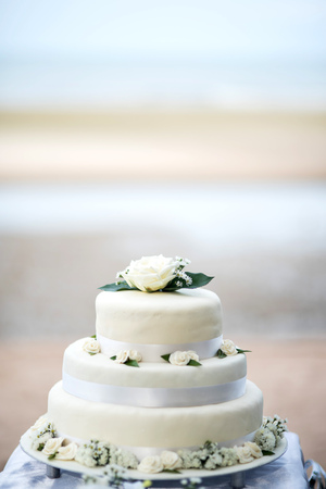 Beautiful wedding cake, close up of cake and blur background, selective focus.の写真素材