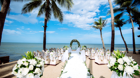 Wedding setting,beach wedding,wedding chairsの写真素材