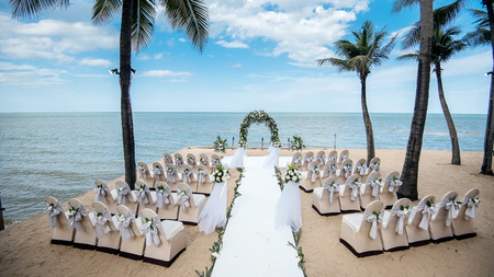 Wedding setting,beach wedding,wedding chairsのeditorial素材