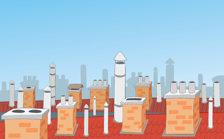 Chimneys on the roofs of city housesのイラスト素材