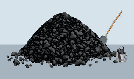 Pile of coal with shovel and bucketのイラスト素材