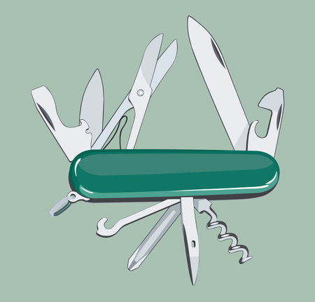 Multifunction, multipurposa, pocket, swiss, army knife. Vector illustration