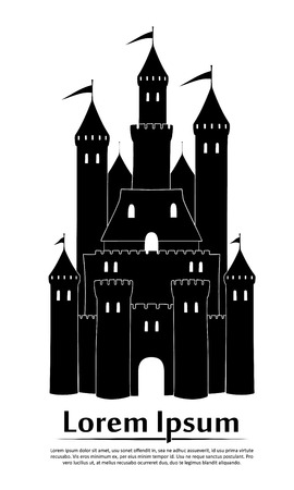 Medieval castle with walls and towers on white background logo icon. Flat vector illustrationのイラスト素材