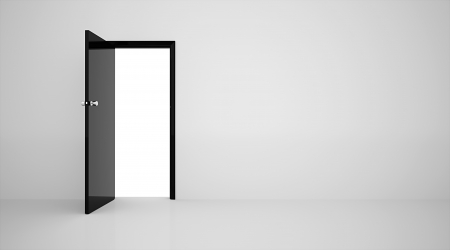 Door in the wall black on whiteの写真素材