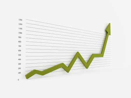 Arrow with graph on white backgroundの写真素材