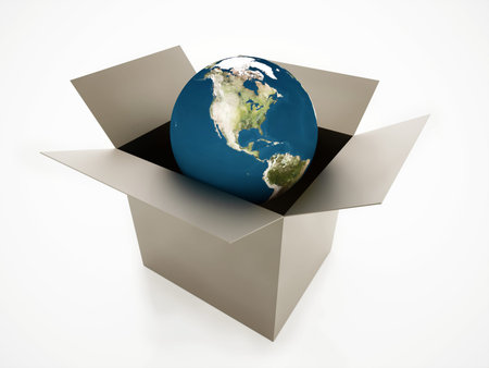 Globe in box isolated on white background