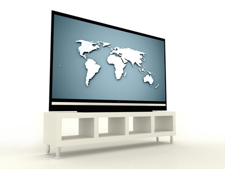 Plasma TV render isolated with world map